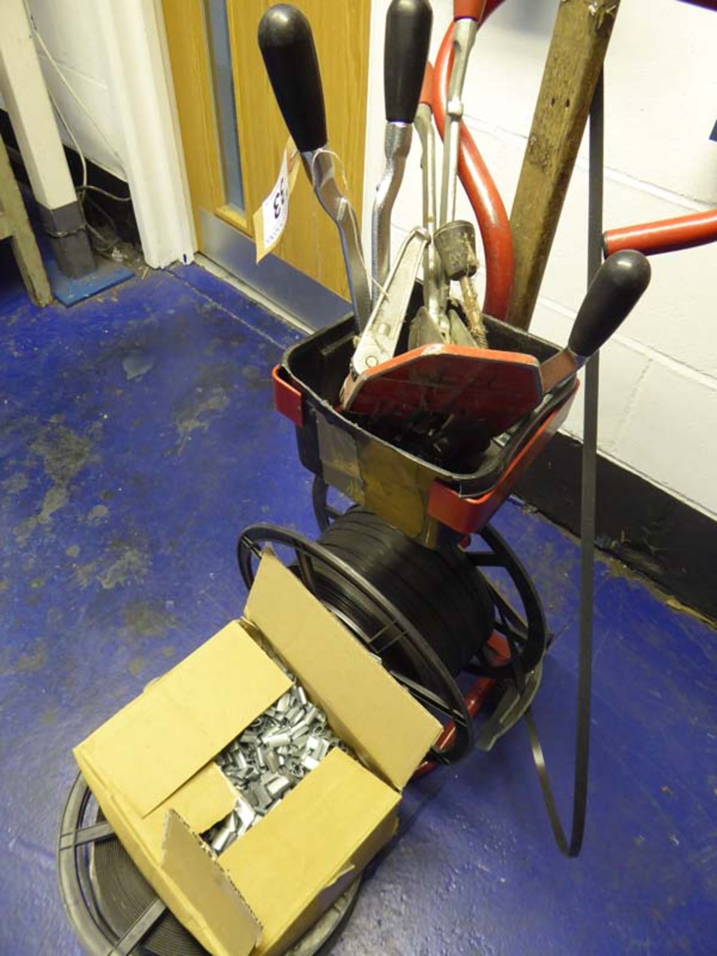 Various hand operated banding equipment with trolley, tape and clips - Image 2 of 2