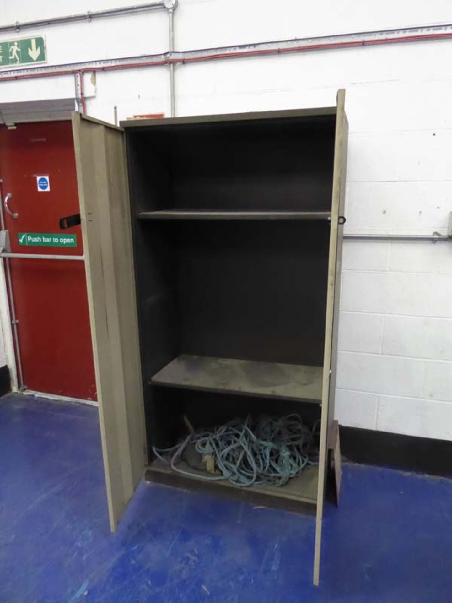 Various metal framed work tables and a double door storage cupboard - Image 4 of 6