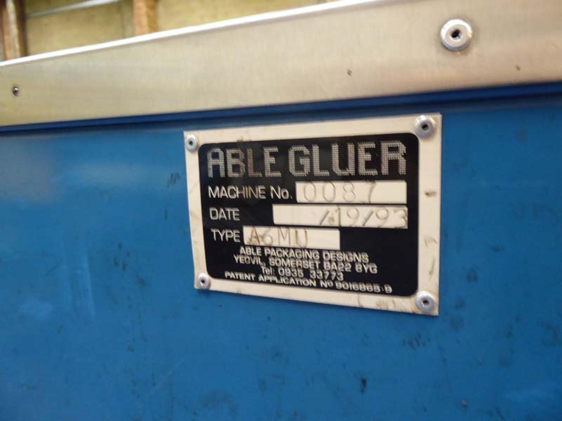 Ablegluer Type A6MU manual gluer Year: 01/09/1993 Serial Number: 0087 - Image 2 of 4