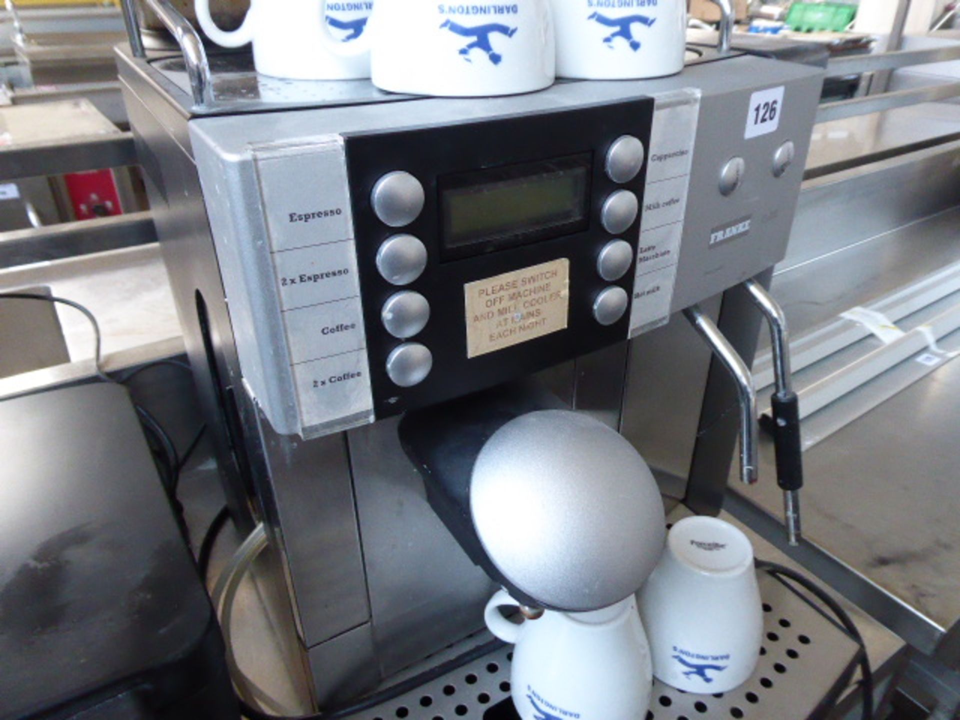 (69) Franke Flair bean to cup automatic coffee machine with a milk fridge and cups - Image 2 of 2