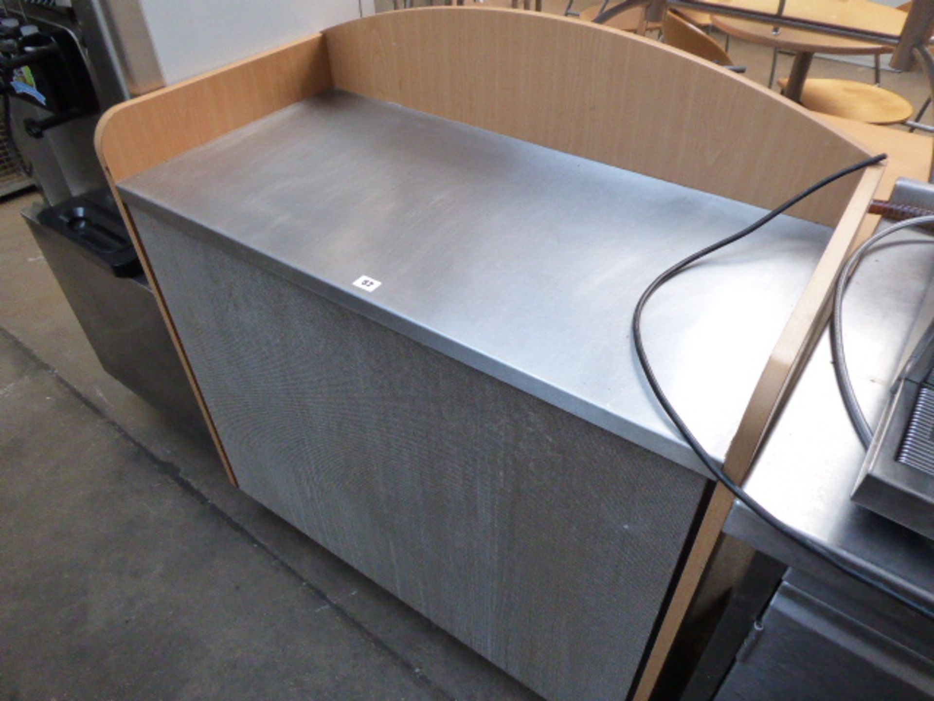 100cm stainless steel top and beech effect framed mobile ambient cabinet (possible heated unit