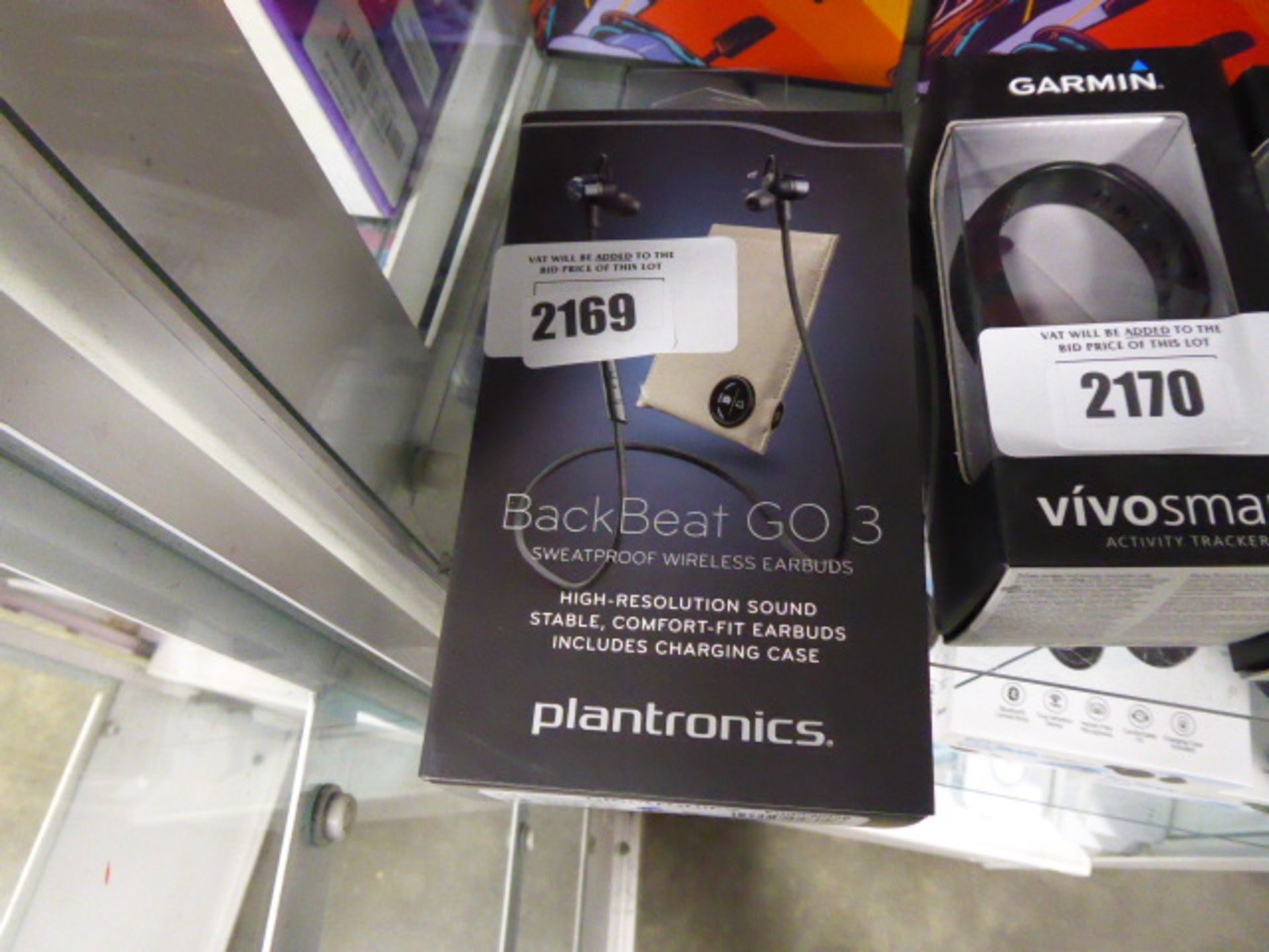 Pair of Plantronics back beat go 3 wireless earbuds in box