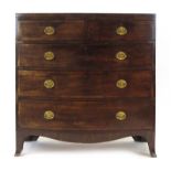 A 19th century mahogany and strung bow-fronted chest of two short over three long drawers,