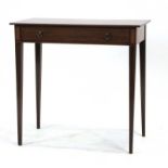 An Edwardian mahogany and strung side table, the single drawer over square tapering legs, w.