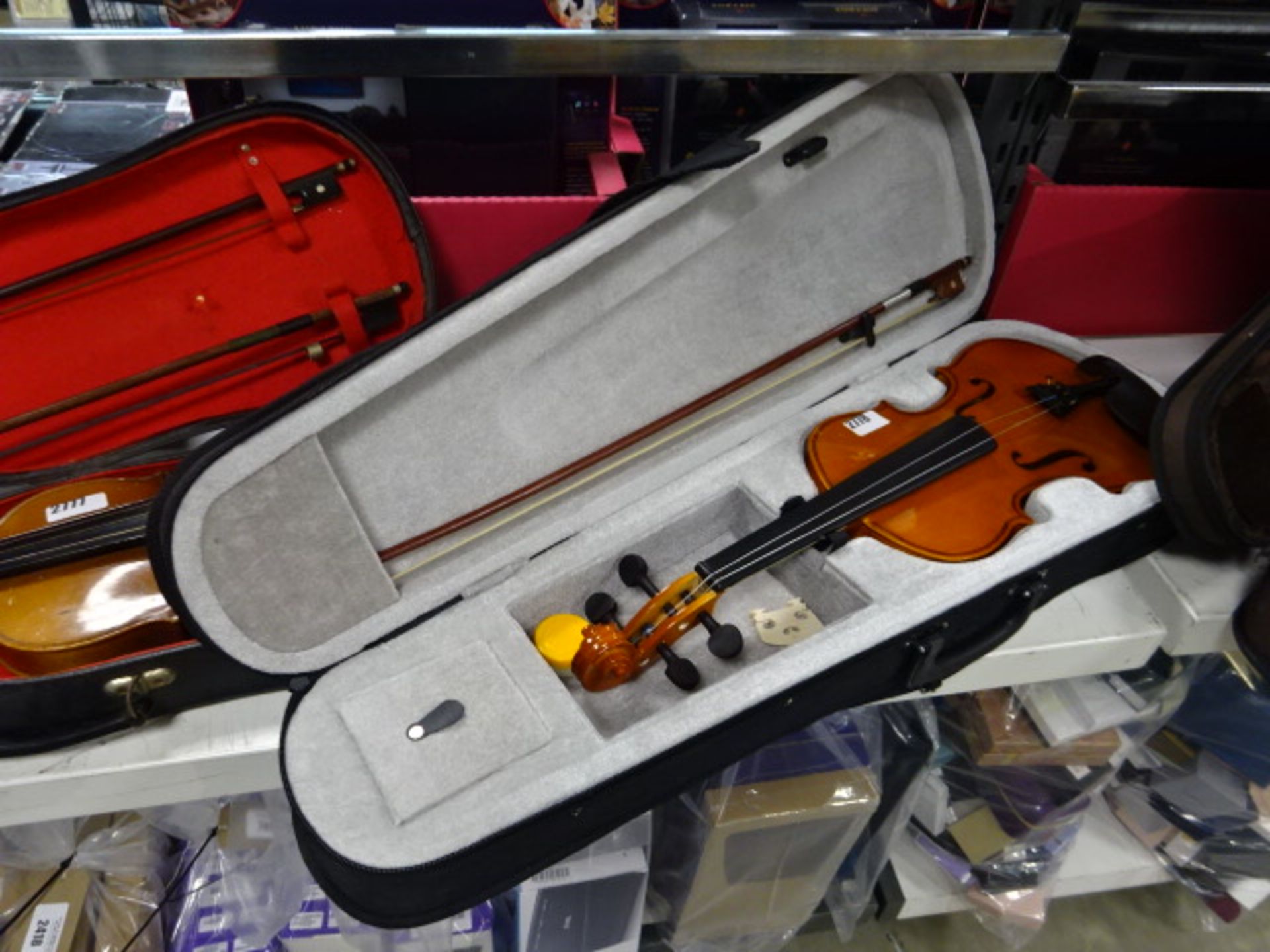 A violin with case and bow (af, missing strings)