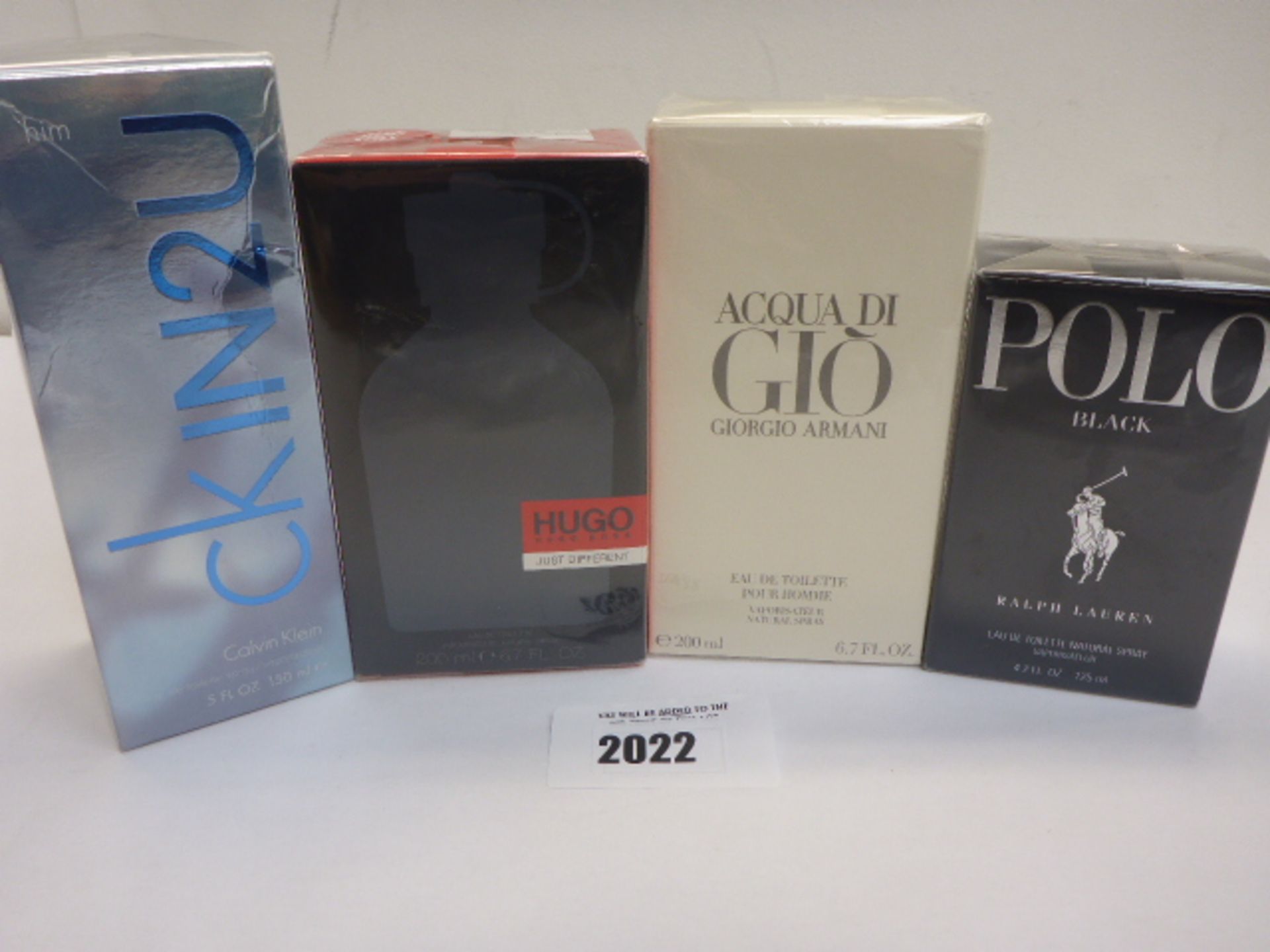 Acqua Di Gio Giogio Armani, Ralph Lauren Polo Black, CKIN2u and Hugo Boss Just Different aftershaves