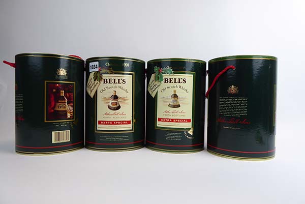 4 Bell's Christmas Celebration bell decanters with carton's, 1988,1989,1990 & 1991,