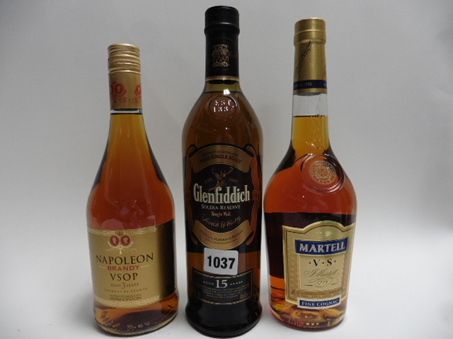 3 bottles, 1x Glenfiddich Solera Reserve 15 year old Single Malt Scotch Whisky 40% 70cl,