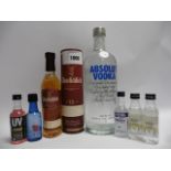 7 various bottles, 1x Absolut Imported Vodka 40% 1 litre,