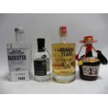 4 small bottles, 1x Barrister Dry Gin Premium Distilled Masterly Drafted 40% 50cl,