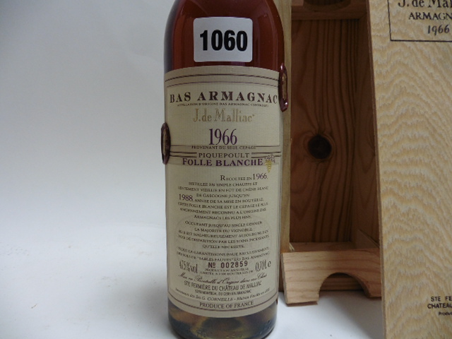 A bottle of J de Malliac Vintage 1966 Bas Armagnac from the Folle Blanche grape, - Image 3 of 4