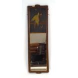 A late 19th century mirror, the gilt frame enclosing a rectangular plate below a marquetry bird,