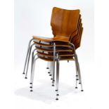 A set of five 1950/60's bentwood stacking chairs with tubular legs