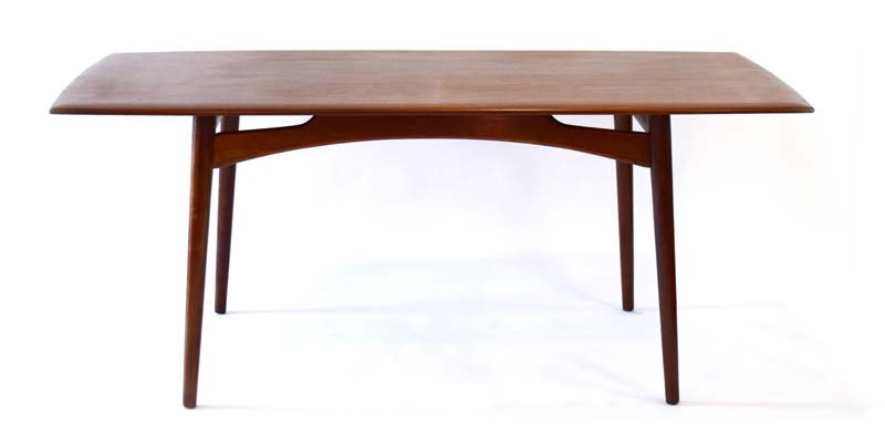 A 1960/70's teak dining table with four circular tapering legs, by Dalescraft, l.