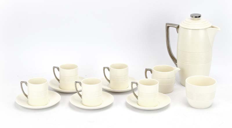 Keith Murray for Wedgwood, a part six-sitting 'Moonstone' coffee service including coffee pot,