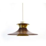 A 1970's-type brown enamelled and brass finished two-tier ceiling light CONDITION REPORT: