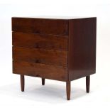 A 1960's Danish rosewood chest of four drawers, each with a semi-circular inset handle, w.