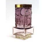 Pentti Sarpaneva for Turun Hopea, a 1970's Finish purple glass and brass mounted vase,