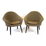 Hans Olsen for Fritz Hansen, a pair of 1960's tub chairs upholstered in grey cloth,