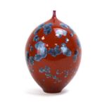Matt Horne, a porcelain vase of squat bulbous form decorated in a red crystalline glaze, h.