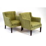 A pair of Danish green striped armchairs with square legs CONDITION REPORT: Good for