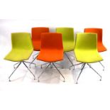A set of six 'Catifa 46' office chairs by Arper in green and orange