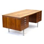 A 1960's Danish rosewood and crossbanded twin-pedestal desk,