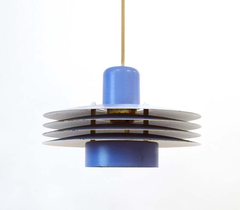 A 1970's Horn blue enamelled ceiling light constructed of four bands CONDITION REPORT: