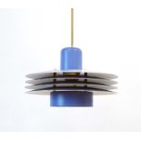 A 1970's Horn blue enamelled ceiling light constructed of four bands CONDITION REPORT: