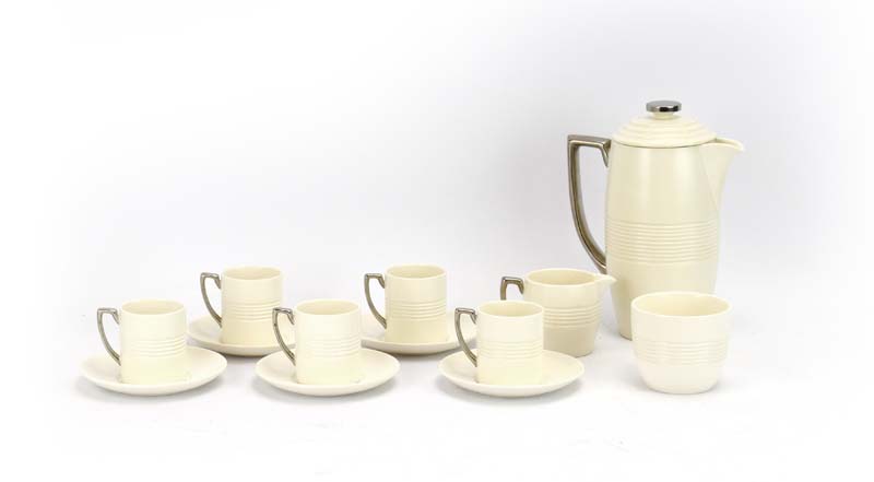 Keith Murray for Wedgwood, a part six-sitting 'Moonstone' coffee service including coffee pot, - Image 2 of 7