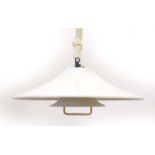 A 1970's white enamelled ceiling light with a brass coloured handle CONDITION REPORT: