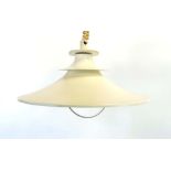 A 1970's cream-enamelled trumpet-shaped ceiling light with a pull-down handle CONDITION