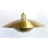 A 1970's brass-finished three-tier ceiling light CONDITION REPORT: Working order