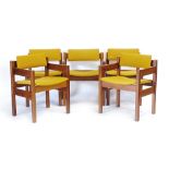 A set of five 1960/70's teak and mustard upholstered chairs, including three armchairs,