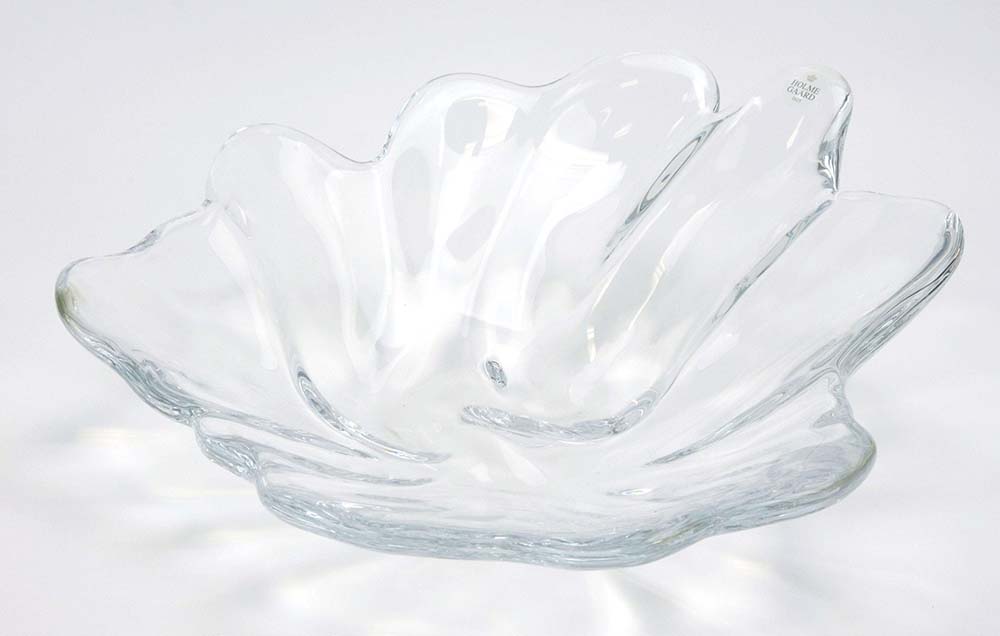A Holmegaard clear glass dish of leaf form, w.