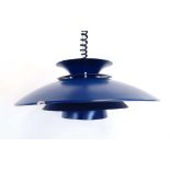 A Danish blue enamelled four-tier ceiling light in the manner of Louis Poulsen CONDITION