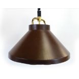 A 1970's brown-enamelled ceiling light with a brass finished pull-down handle CONDITION