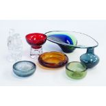 A group of Scandinavian and British glass including a cased glass bowl, a 'Bubbles' ashtray etc.