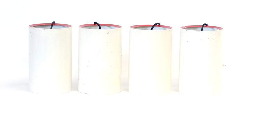 A set of four Fog & Morup white and red cylindrical ceiling lights CONDITION REPORT: