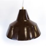A 1970's brown-enamelled pendant ceiling light CONDITION REPORT: Working order