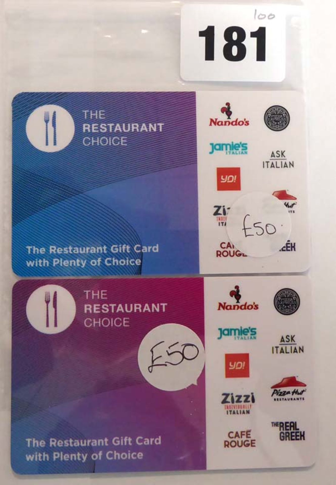 Restaurant Choice/Card (x2) - Total face value £100