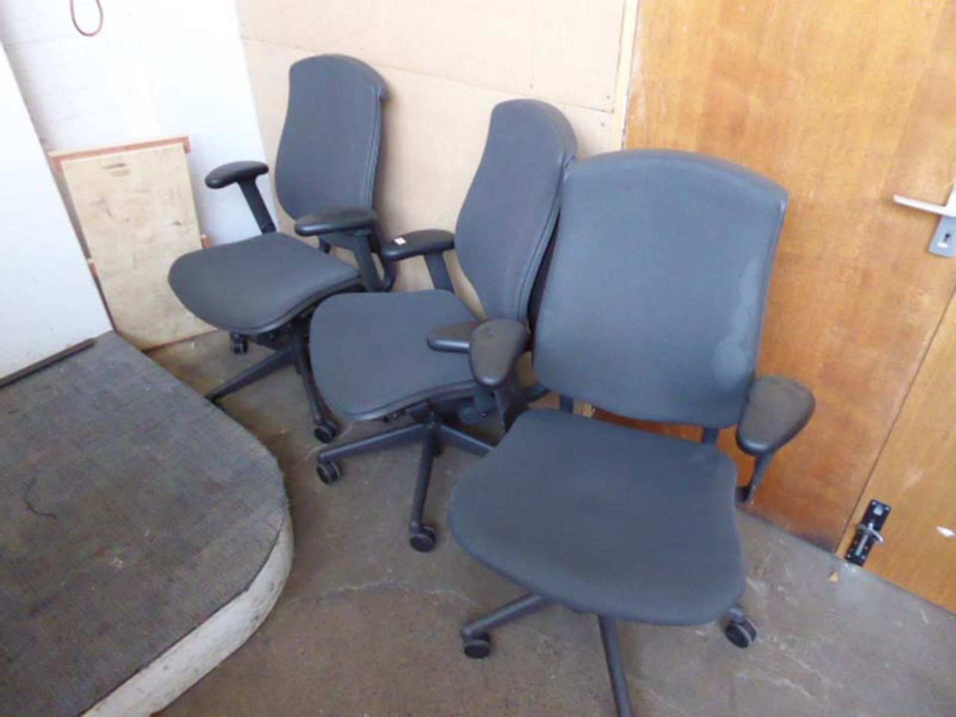 3 Herman Miller Celle office swivel armchairs finished in charcoal cloth
