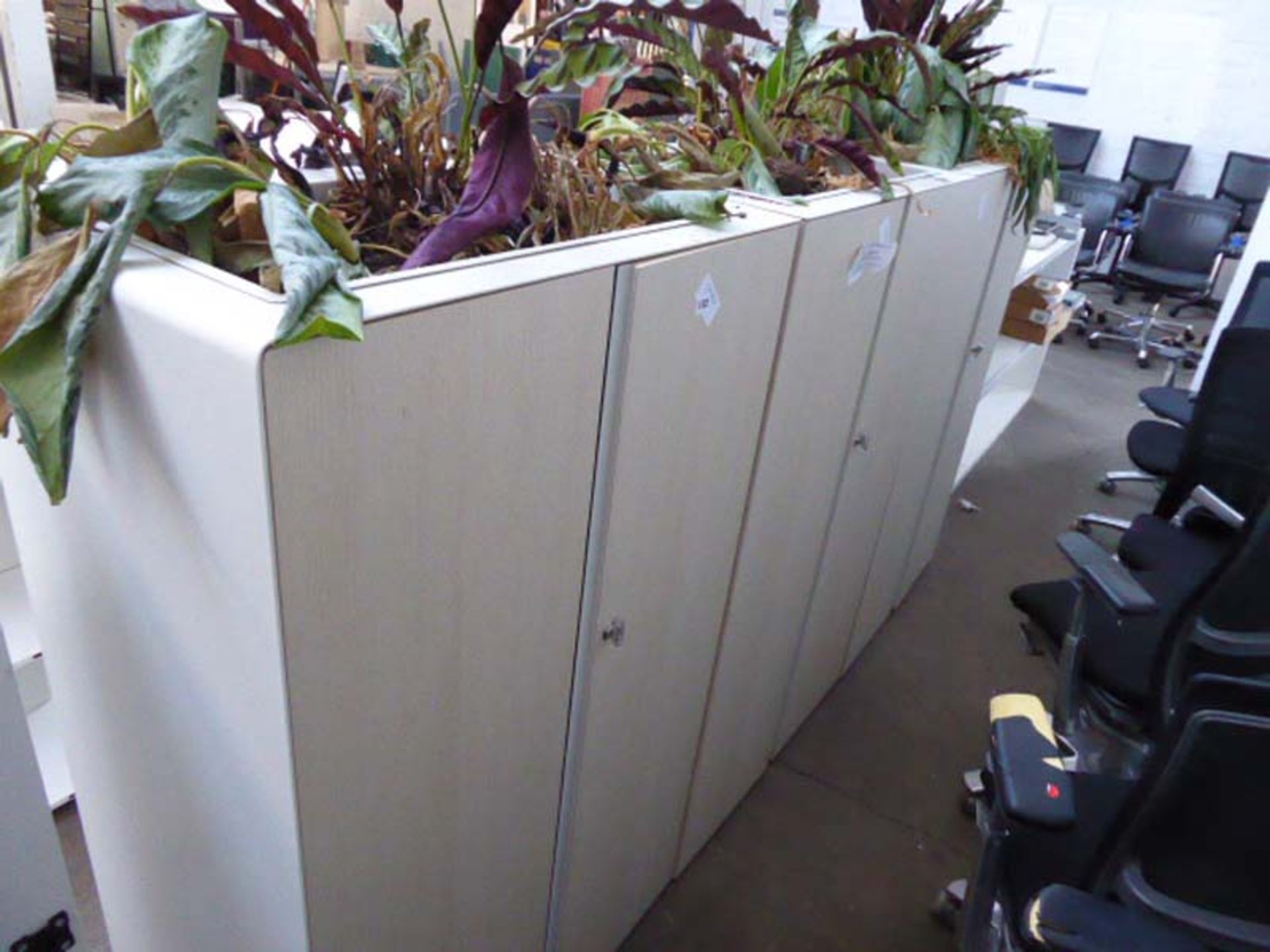 3 80cm metal and ash effect 2 door cabinets with in-built planters