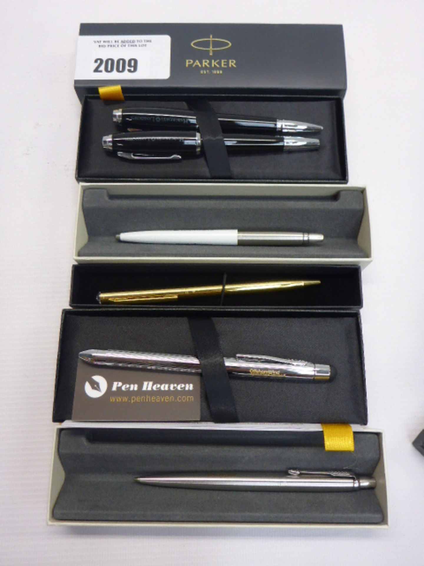 Two Parker and Two Cross personalised and engraved pens, etc.