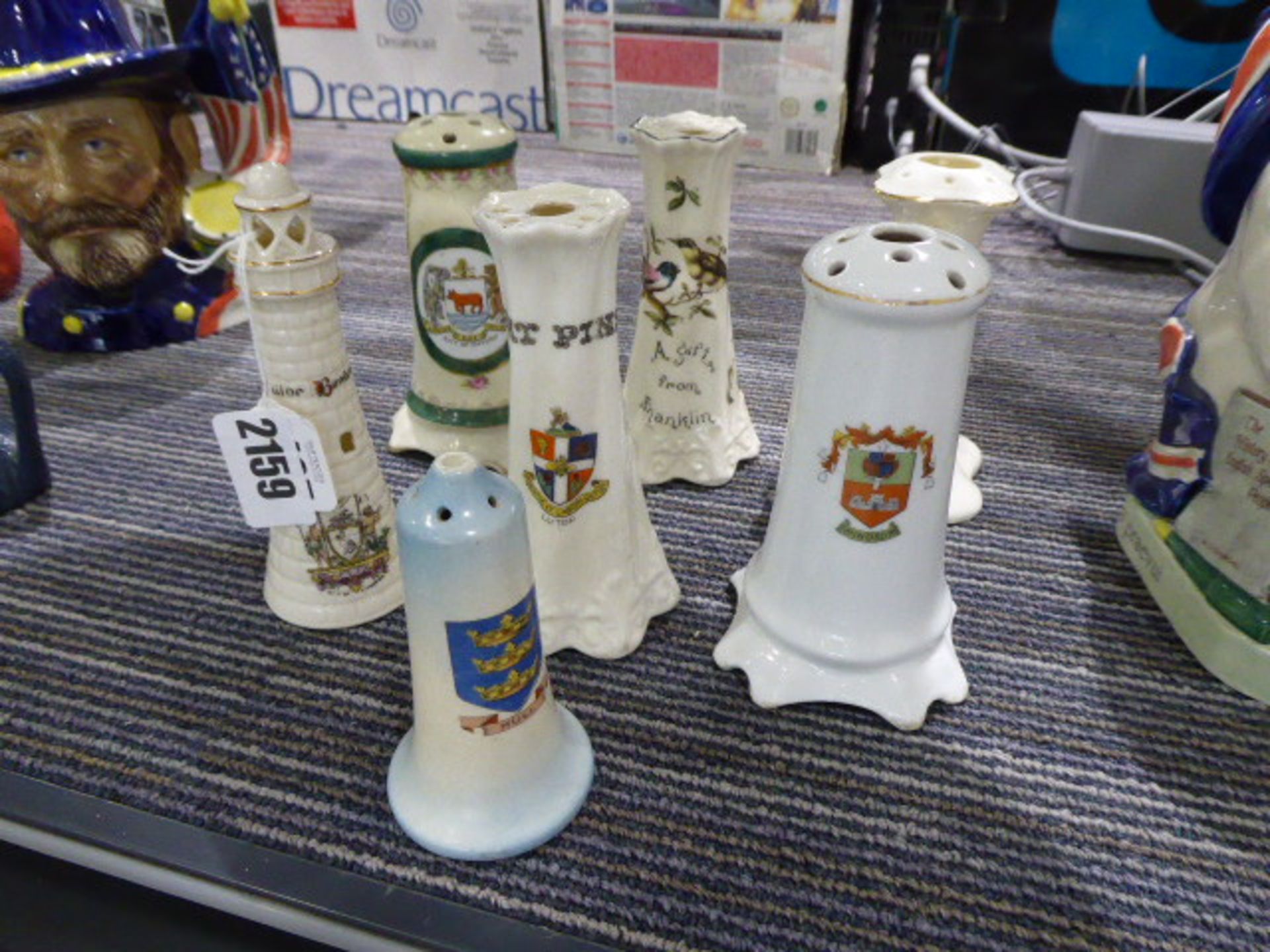 407 5/7 A Carlton China hat pin stand in the form of a lighthouse for the 'City of Liverpool', h.