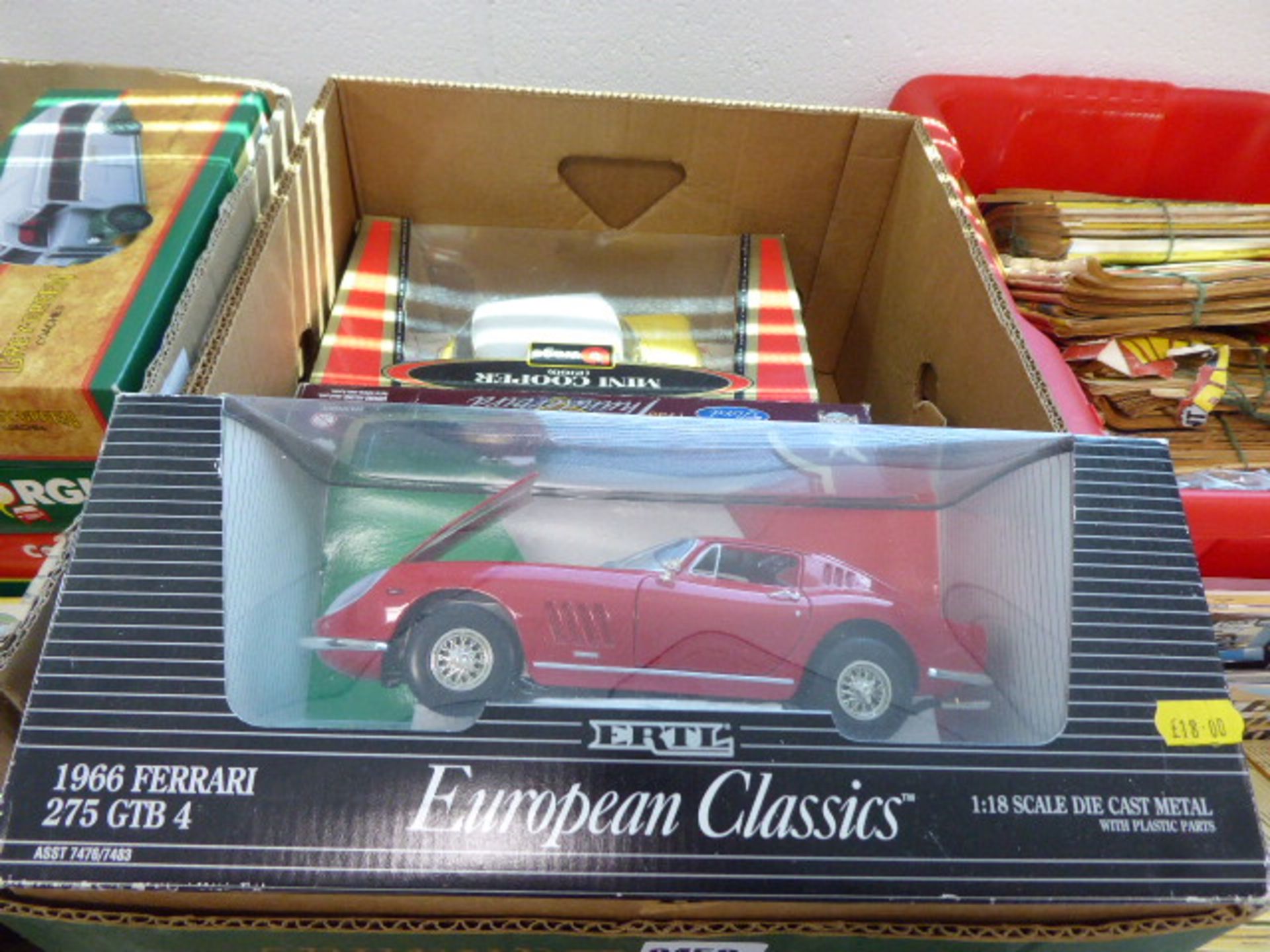 3 various die cast scale model vehicles in boxes including Ertl 1966 Ferrari 275GTB 118 scale