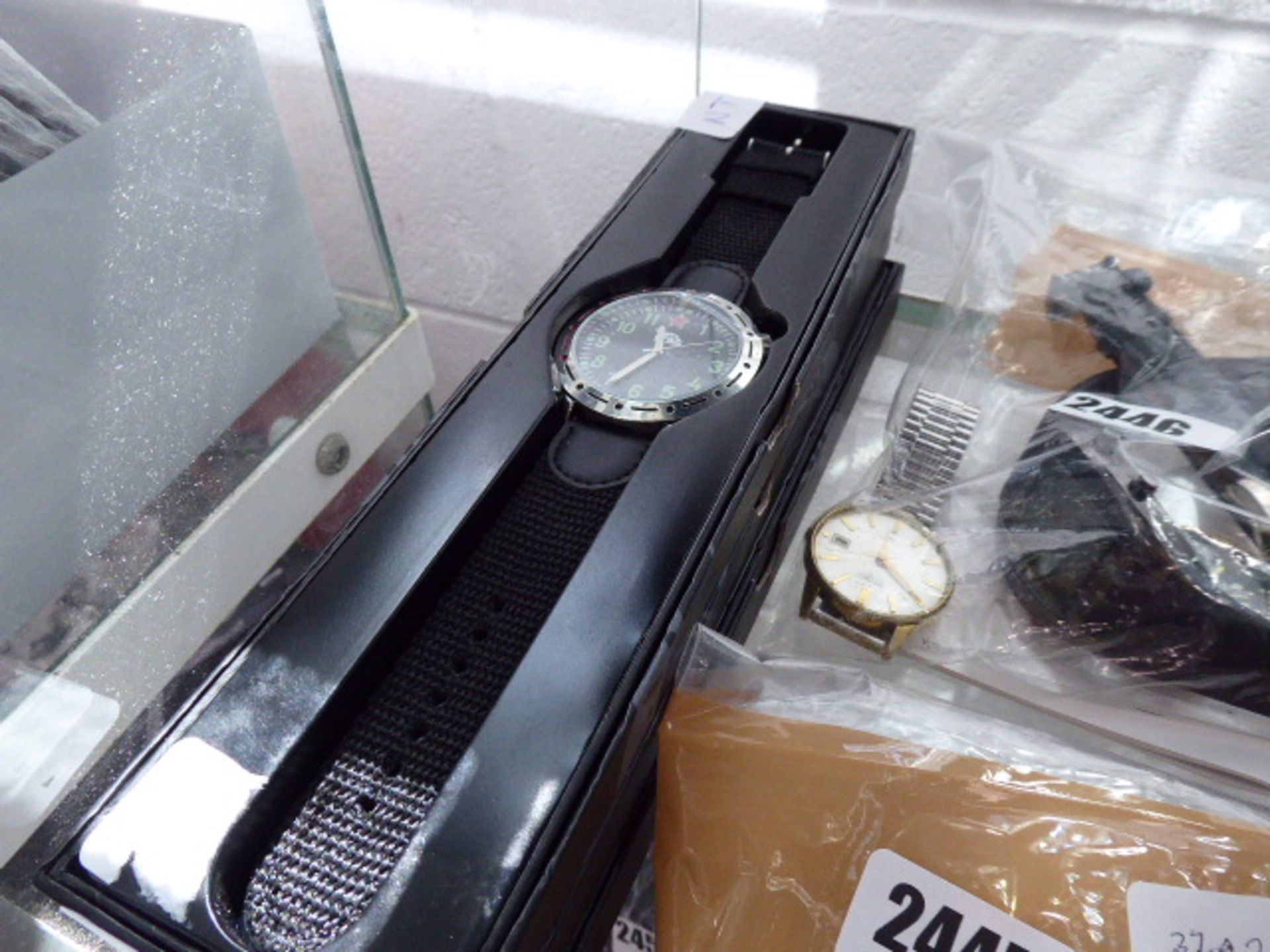 3 various Soviet themed wristwatches with fabric straps in boxes