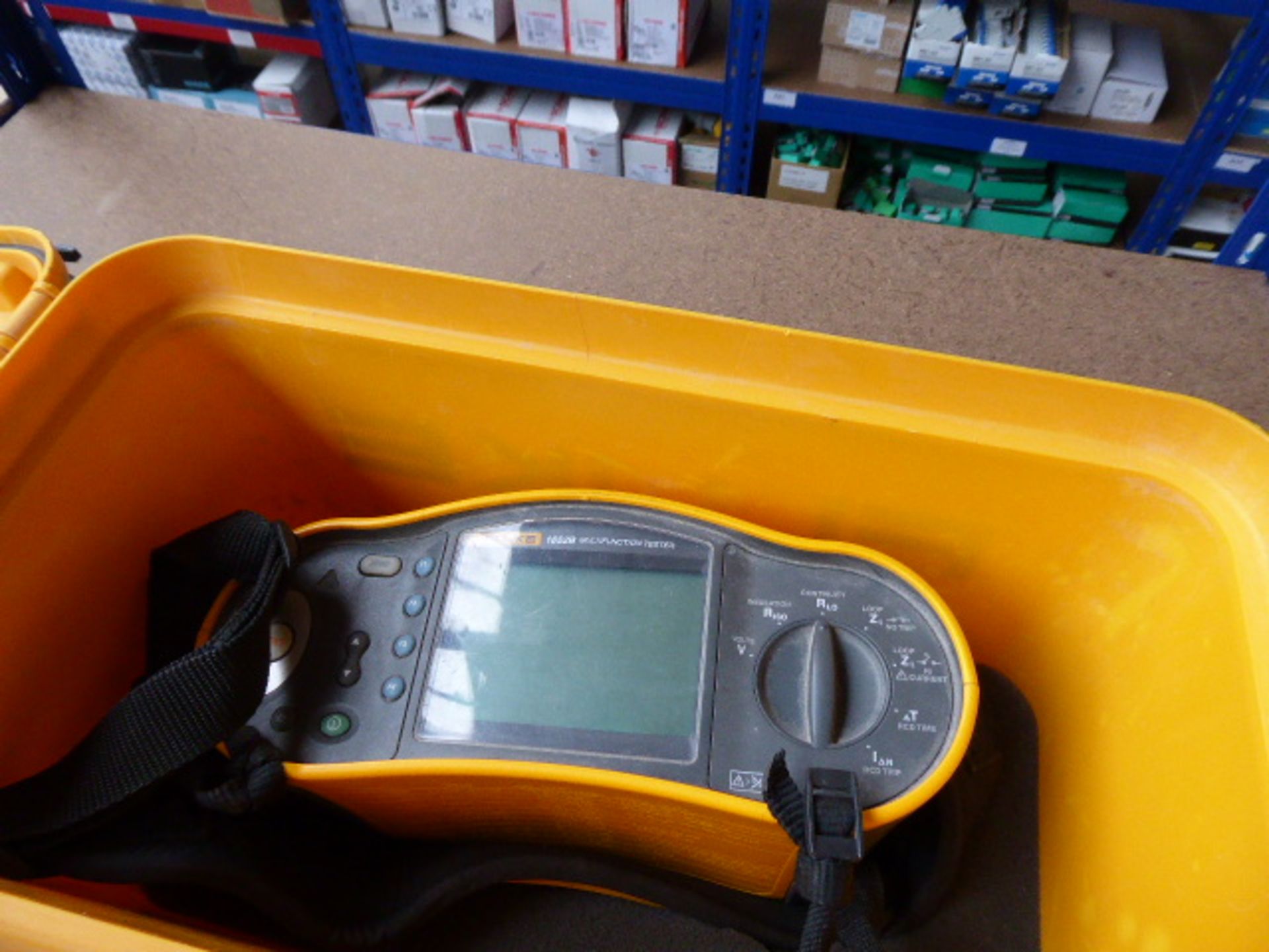 A Fluke model 1652B multifuction tester with associated cabling in carrying case