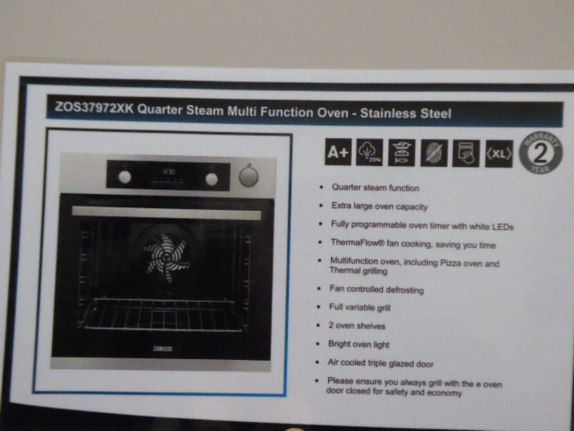 Zanussi ZOS37972XK 1/4 steam multi-function oven with Electrolux EED29800AX warming drawer ( - Image 3 of 6