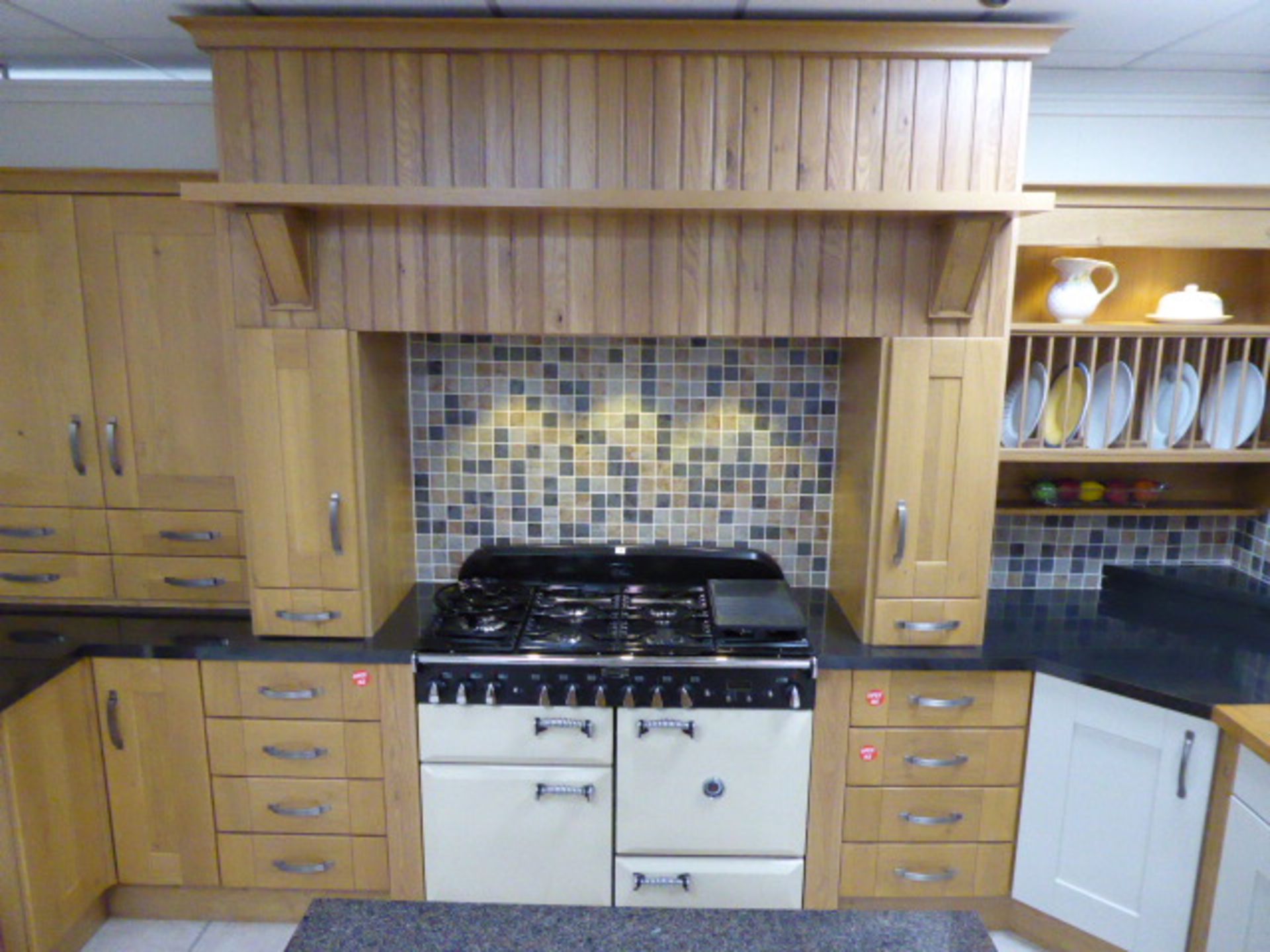 Milbourne almond and Shaker Winchester oak kitchen with stone effect laminate, oak block and granite - Image 6 of 15